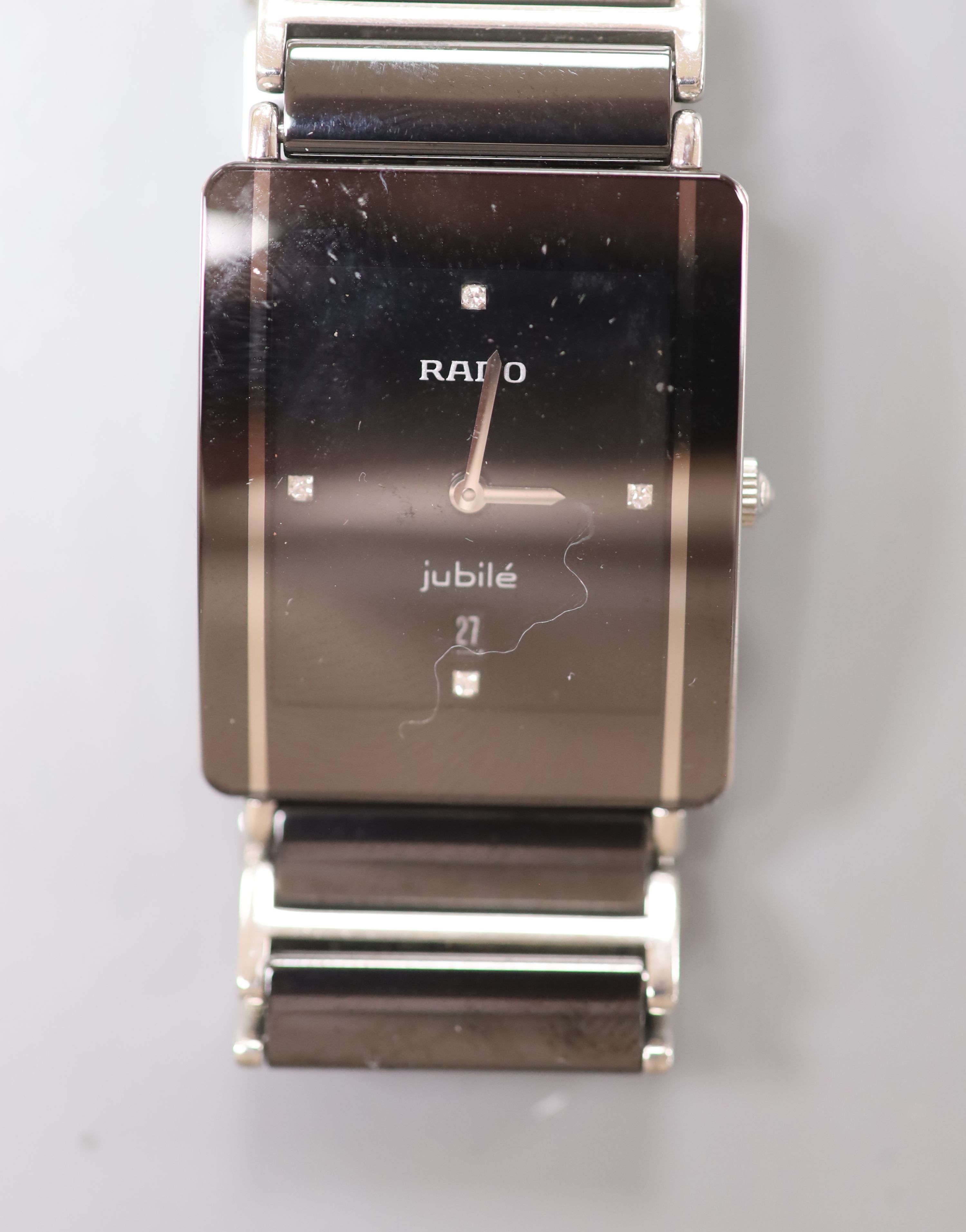 A modern steel and ceramic Rado Jubile quartz wrist watch, with quarterly markers, case diameter 27mm.